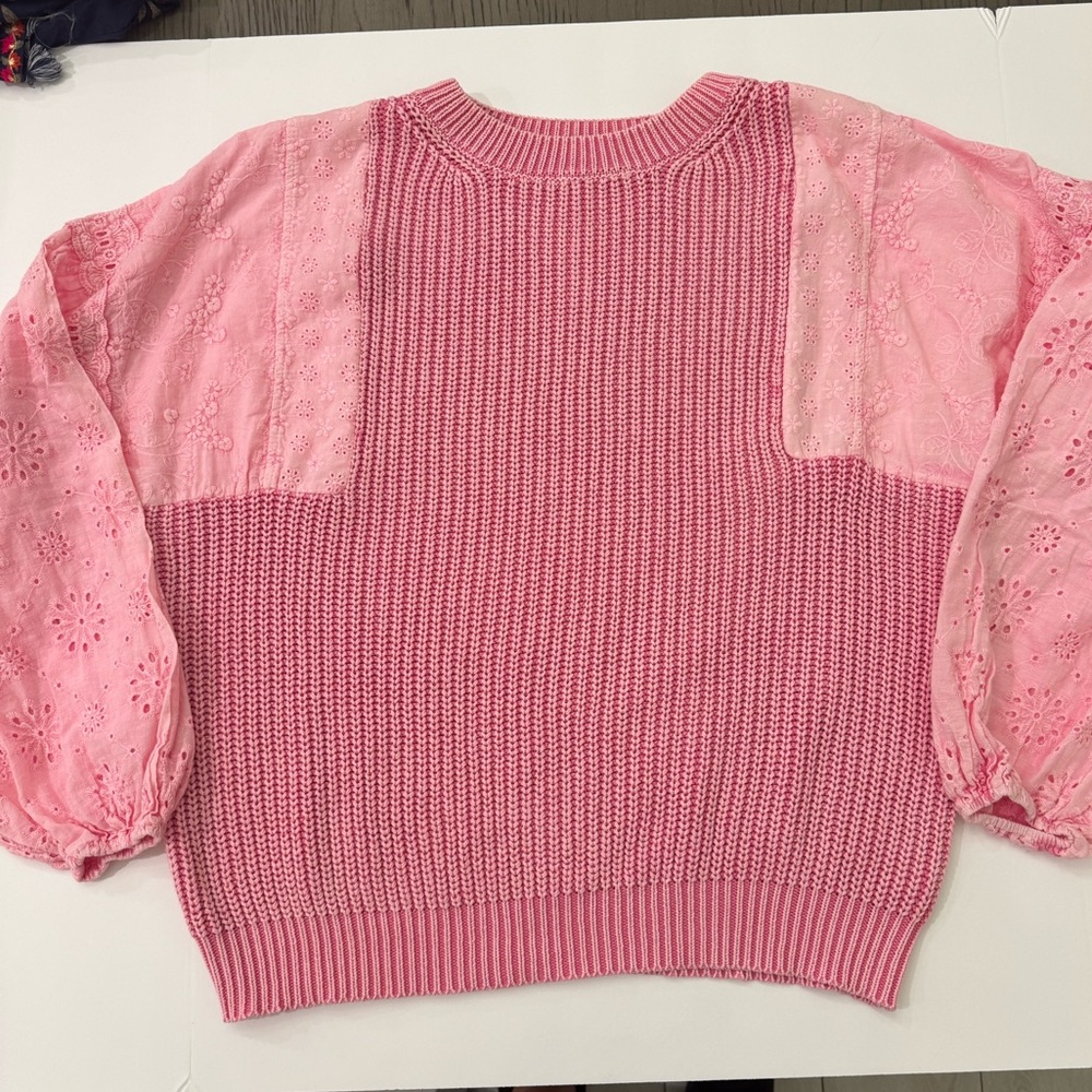 Fate Sweater with pink eyelet sleeves Size Small - Picture 3 of 10